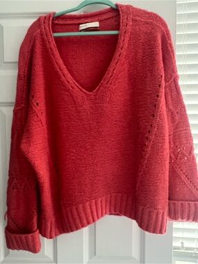 Anthropologie Pilcro Coral 🪸 orange V-Neck Knit Sweater